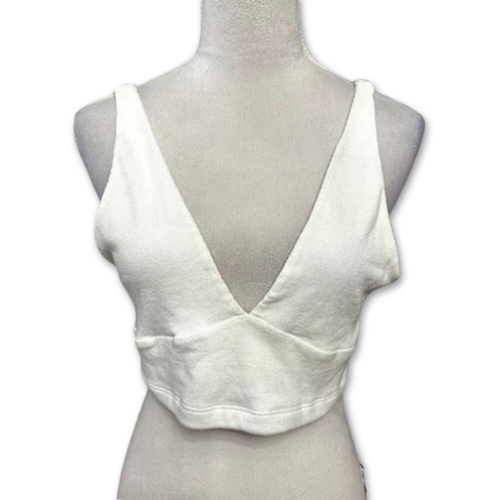 BP Crop Tank Top Ribbed Texture Deep V-Neckline Sleeveless White Women's XL NWOT